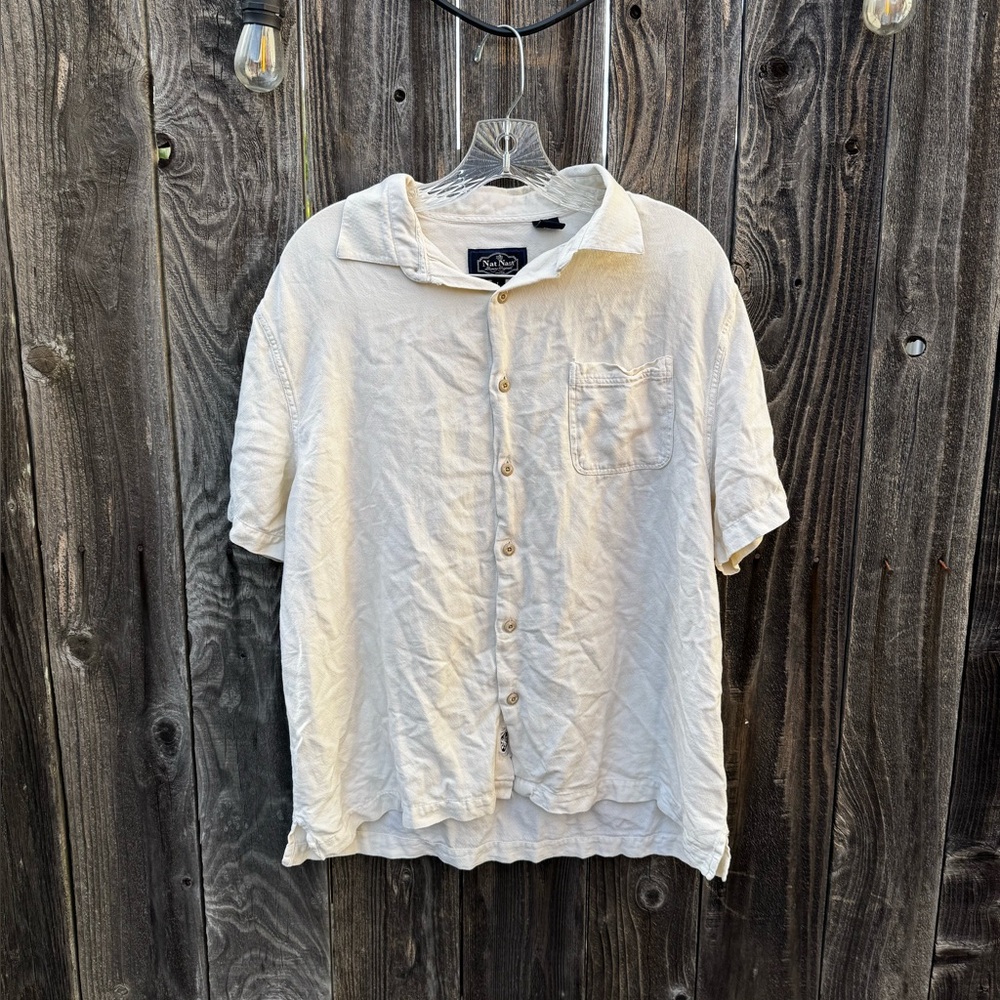 Nat Nast Luxury Originals Cream Colored Short Sleeve Button Down Shirt Large